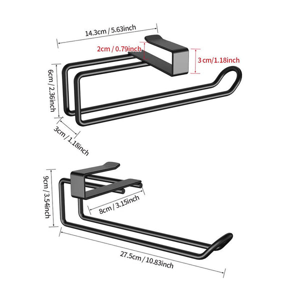 Metal No-punch Roll Paper Rack for Kitchen Cabinet Cling Film Storage Rack-Black