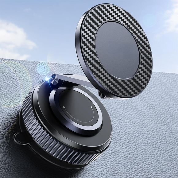 Suction Phone Mount for Car Dashboard/Windshield - 360°Adjustable Magnetic Phone Holder for Car, Foldable Car Phone Holder for iPhone  Series (Carbon Fiber & Aluminum Alloy)