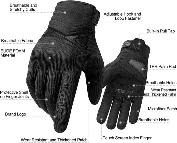 Breathable Mesh Motorcycle Gloves Touchscreen with TPR Palm Pad Hard Knuckle-Black-XLarge
