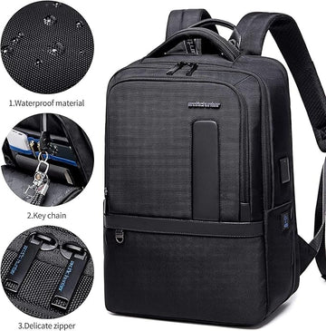 27L Laptop Backpack for Men–USB & Type-C Charging Port, Water-Resistant, Fits 18" Laptop, Expandable, Perfect for Office and Travel-Grey - 0