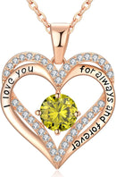 18K Rose Gold Necklaces for Women, 926 Sterling Silver Gifts for Mothers Day, Jewelry for Wife Mom Her Girlfriend, Birthstone Diamond Necklace for Birthday Anniversary, Heart Pendant Jewelry-AUG-1