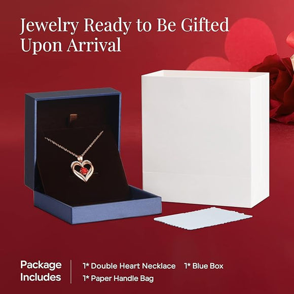 18K Rose Gold Necklaces for Women, 926 Sterling Silver Gifts for Mothers Day, Jewelry for Wife Mom Her Girlfriend, Birthstone Diamond Necklace for Birthday Anniversary, Heart Pendant Jewelry-AUG