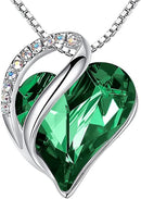 Infinity Love Heart Necklace, Birthstone Necklace for Women, Jewelry for Women with Healing Crystals, Allergy Free Pendant Necklace-05-May-Emerald Green-1