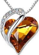 Infinity Love Heart Necklace, Birthstone Necklace for Women, Jewelry for Women with Healing Crystals, Allergy Free Pendant Necklace-11a-November-Amber Brown-1