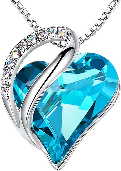 Infinity Love Heart Necklace, Birthstone Necklace for Women, Jewelry for Women with Healing Crystals, Allergy Free Pendant Necklace-12a-December-Aquamarine Blue