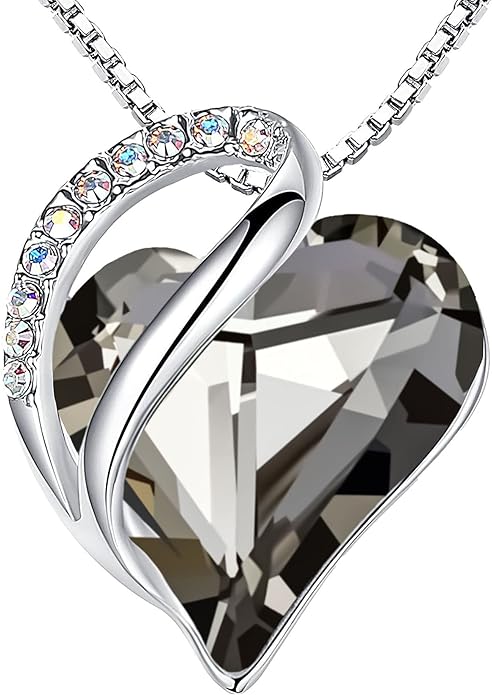 Infinity Love Heart Necklace, Birthstone Necklace for Women, Jewelry for Women with Healing Crystals, Allergy Free Pendant Necklace-13c-Protection-Crystal Black