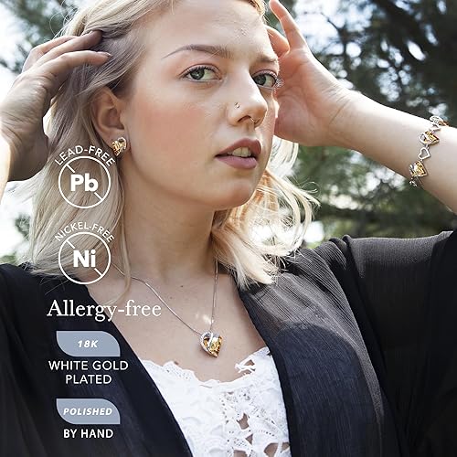 Infinity Love Heart Necklace, Birthstone Necklace for Women, Jewelry for Women with Healing Crystals, Allergy Free Pendant Necklace-14-Power-Golden Yellow Shade