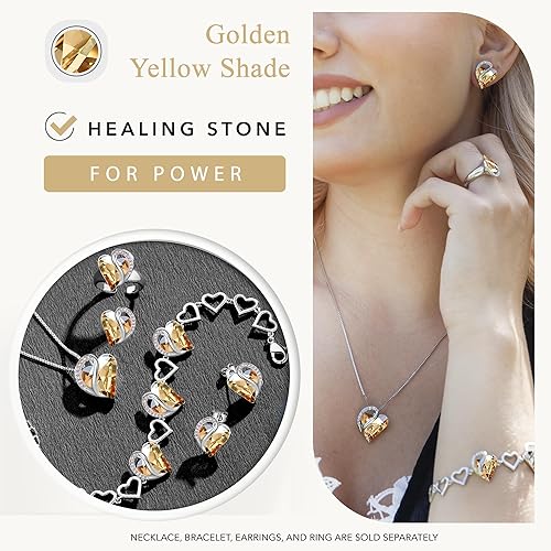 Infinity Love Heart Necklace, Birthstone Necklace for Women, Jewelry for Women with Healing Crystals, Allergy Free Pendant Necklace-14-Power-Golden Yellow Shade