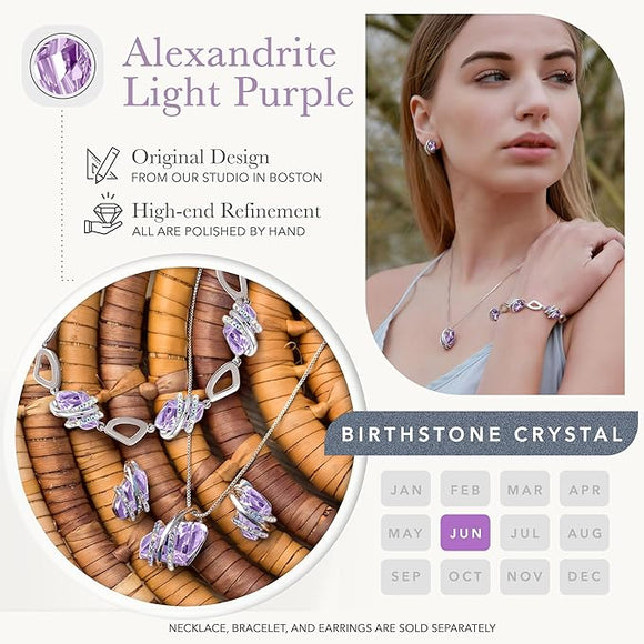 Wish Stone Pendant Necklace, Necklaces for Women with Birthstone Crystals, Allergy-Free Jewelry for Women with Gift Box, 22K Rose Gold Plated or Silver-tone Birthstone Necklace for Women-06-June Birthstone-Alexandrite Light