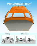 OutdoorMaster Pop Up 3-4 Person Beach Tent X-Large - Easy Setup, Portable Beach Shade Canopy Folding Sun Shelter with UPF 50+ UV Protection Removable Skylight Family Size (Orange)-3