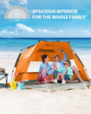 OutdoorMaster Pop Up 3-4 Person Beach Tent X-Large - Easy Setup, Portable Beach Shade Canopy Folding Sun Shelter with UPF 50+ UV Protection Removable Skylight Family Size (Orange)-4