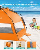 OutdoorMaster Pop Up 3-4 Person Beach Tent X-Large - Easy Setup, Portable Beach Shade Canopy Folding Sun Shelter with UPF 50+ UV Protection Removable Skylight Family Size (Orange)-7