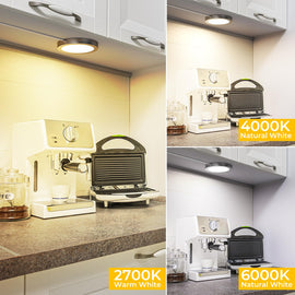 4 Pack Puck Lights 5V Single USB Powered,3 Color Temperature Adjustable & Dimmable Under Cabinet Light,3D Printer LED Lamp Kit for Cabinet,Wardrobe,Showcase - 0