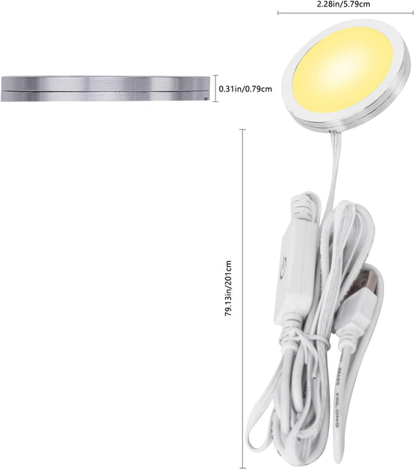 4 Pack Puck Lights 5V Single USB Powered,3 Color Temperature Adjustable & Dimmable Under Cabinet Light,3D Printer LED Lamp Kit for Cabinet,Wardrobe,Showcase