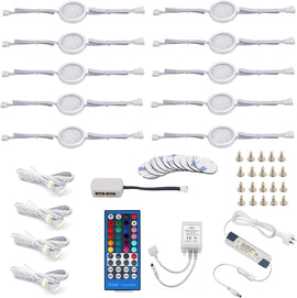 Under Counter LED Light Kit, RGBW Under Cabinet Lighting, 10 Packs Colored Cabinet Lights with Wireless 40-Key IR Dimmable Remote Control (10 Lights) - 0