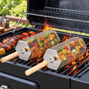 Rolling Grill Basket with Removable Handle, 304 Stainless Steel BBQ Grilling Basket for Vegetables, Fish, Shrimp & Meat-2