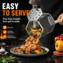 2Pcs Rolling Grill Basket with Removable Handle, 304 Stainless Steel BBQ Grilling Basket for Vegetables, Fish, Shrimp & Meat, Rotating Barbecue Cooking Basket for Outdoor Camping, Picnic & Backyard Grill-6