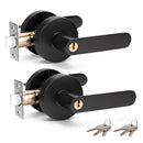 2 Pack Privacy Door Lever Handle with Key, Heavy Duty Interior Door Lock, Round Design, Matte Black-1