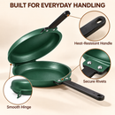 Double-Sided Non-Stick Frying Pan, Flip Pancake Pan with Heat-Resistant Handle for Eggs, Pancakes & Toast, Gas Electric & Ceramic Stoves-Green-8