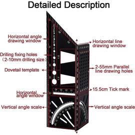 3D Aluminum Alloy Carpenter Square, 90 To 45 Degree Professional Angle Ruler, Woodworking Measuring Ruler Suitable For - 0