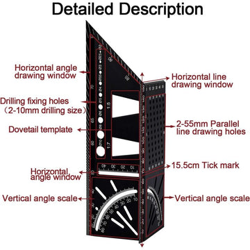 3D Aluminum Alloy Carpenter Square, 90 To 45 Degree Professional Angle Ruler, Woodworking Measuring Ruler Suitable For - 0