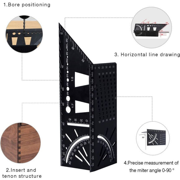3D Aluminum Alloy Carpenter Square, 90 To 45 Degree Professional Angle Ruler, Woodworking Measuring Ruler Suitable For