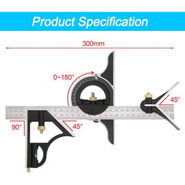 Metal Combination Square Multi-Function Carpentry Ruler Combination Angle Ruler With Zero Level Protractor Straight - 0