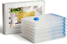 6-Pack Jumbo Vacuum Storage Bags | Space Saving Vacuum Pack Bags for Clothes & Bedding | 80% More Storage | 100cm x 70cm (39” x 28”)