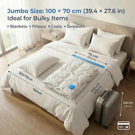 6-Pack Jumbo Vacuum Storage Bags | Space Saving Vacuum Pack Bags for Clothes & Bedding | 80% More Storage | 100cm x 70cm (39” x 28”) - 0