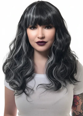 Gothic Black and White Womens Halloween Costume Wig