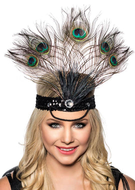 Tall Peacock Feather Showgirl Headpiece