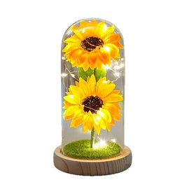 Sunflower Gift for Women,Sun Flowers Home Decor,Preserved Sunflower Bouquet in Glass Dome,Birthday Gifts for Her Mom