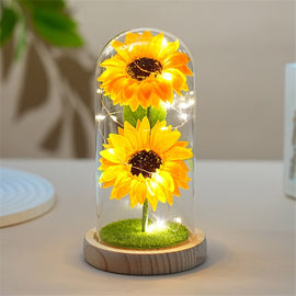 Sunflower Gift for Women,Sun Flowers Home Decor,Preserved Sunflower Bouquet in Glass Dome,Birthday Gifts for Her Mom - 0