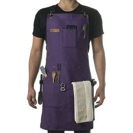 Chef and BBQ Apron - Canvas, Stainless Steel Hardware - Cross Back Straps（Purple, with only one apron）