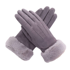 Women Winter Warm Touch Screen Soft Windproof Lined Thick Gloves for Snow Skiing in Clod Weather grey