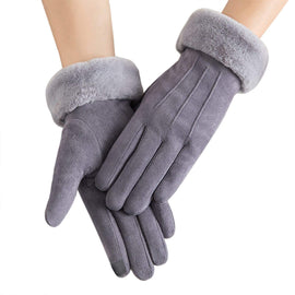 Women Winter Warm Touch Screen Soft Windproof Lined Thick Gloves for Snow Skiing in Clod Weather grey - 0