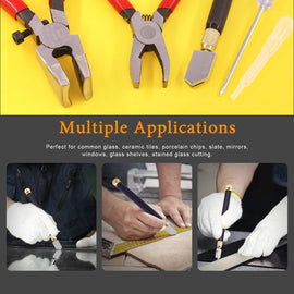 Premium Glass Running Breaking Pliers and Class Cutter Kit, Heavy Duty Glass Cutting Tool with Rubber Tip, Work Great for Stained Glass, Mosaics, Fusing, Breaking - 0
