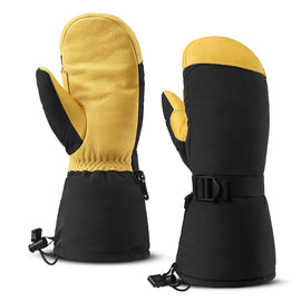 Waterproof and Windproof Genuine Deerskin Leather Ski Gloves with  3M Thinsulate Insulation (Yellow  Waterproof)