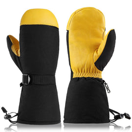 Waterproof and Windproof Genuine Deerskin Leather Ski Gloves with  3M Thinsulate Insulation (Yellow  Waterproof) - 0