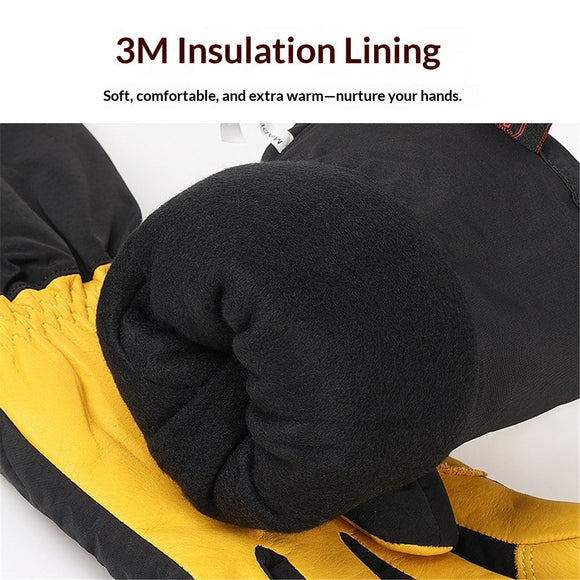 Waterproof and Windproof Genuine Deerskin Leather Ski Gloves with  3M Thinsulate Insulation (Yellow  Waterproof)