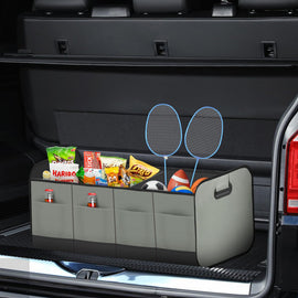 Car Trunk Organizer, Car Storage Organizer with 70L Large Capacity Waterproof Collapsible and 10 Pockets, Oxford,Trunk Organizer for Car （Grey） - 0