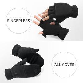 Half finger flip gloves Thermal Winter Gloves: Windproof 2 in 1 Convertible Mittens for Men & Women (Black S) - 0