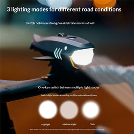 Bike Horn with Light,120dB Electric Bicycle Bell & Rechargeable Headlight, IPX4 Waterproof Kids Bike Accessories for Boys/Girls, Scooters - 0