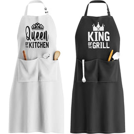 2pcs Apron Set - Wedding Engagement Gifts for Couples, Funny Kitchen Gifts for Couples, Husband, Wife, Boyfriend, Girlfriend, Him Her, Bridal Shower Gifts, Unique Valentine's Day gifts ideas