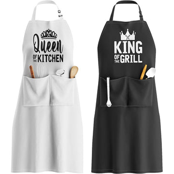 2pcs Apron Set - Wedding Engagement Gifts for Couples, Funny Kitchen Gifts for Couples, Husband, Wife, Boyfriend, Girlfriend, Him Her, Bridal Shower Gifts, Unique Valentine's Day gifts ideas