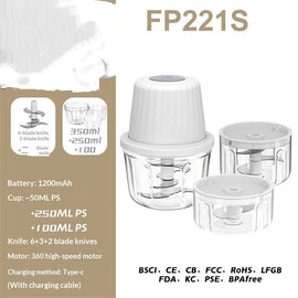 Mini Food Processor Cordless Set with Multiple 3*(350ml+250ml+100ml) Bowls＆ 6+3+2 Blades, Small Garlic Chopper Mincer, USB Rechargeable Battery Vegetable Chopper,Wireless Electric Meat Blender Grinder