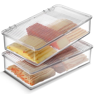 Bacon Container For Refrigerator (2 Pack) Fridge Storage Organizer | Cheese & Deli Storage Container | Bacon Keeper | Cold Cuts Meat Saver | Cheese Holder, BPA Free