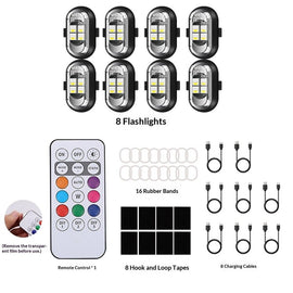 8PCS Wireless LED Lights for Car with Remote Control, Halloween Wireless LED Strobe Lights 7 Colors USB Anti-Collision Warning Light for Car Interior Truck Drone Aircraft Bike