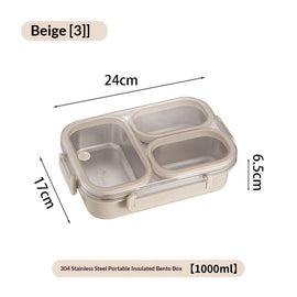 Stainless Steel Lunch Box, 3 Compartments Metal Bento Box for Kids Adults, Leak-Proof Lunch Box for School Office, Dishwasher Safe, BPA-Free