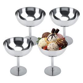 Ice Cream Cup, 4Pcs Stainless Steel Serving Dessert Bowls Cups Sauce Bowls Mini Round Footed Yogurt Snack Candy Cups for Salad Fruit Pudding Christmas Party